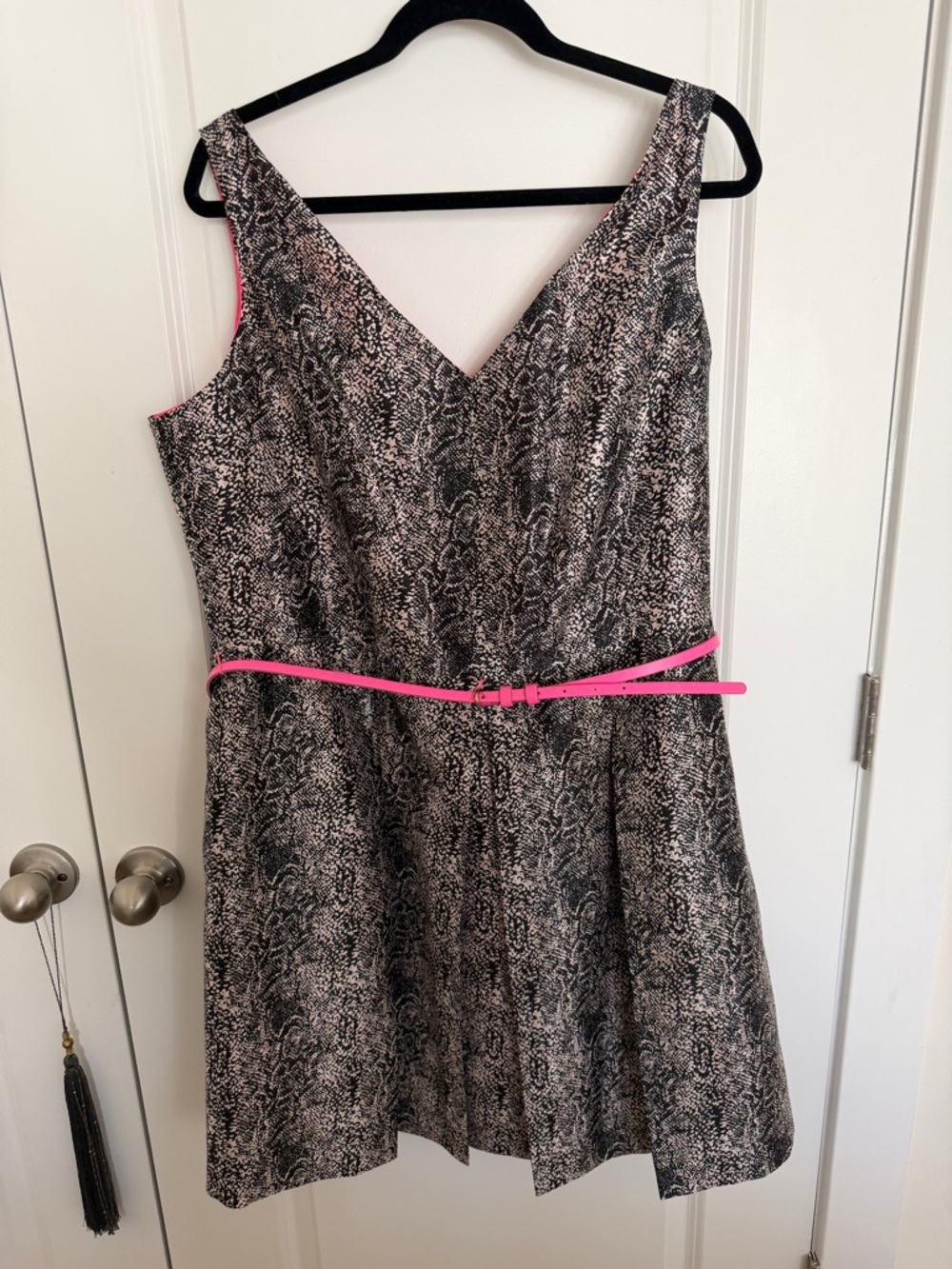 Eloquii Black Printed Fit-and-Flare Dress with Pink Belt